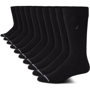 Nautica Mens Dress Socks – 10 Pack Breathable Stretch Crew Socks for Men for Work Business and Formal Wear (Sizes: 6-12.5)(Black Logo)