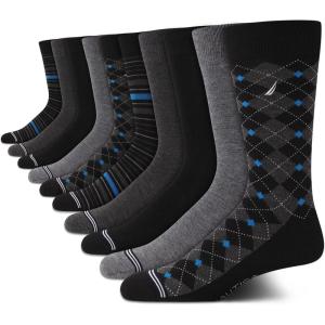 Nautica Mens Dress Socks – 10 Pack Breathable Stretch Crew Socks for Men for Work Business and Formal Wear (Sizes: 6-12.5)(Black Multi)