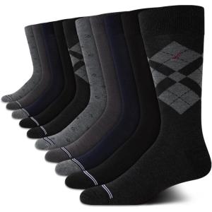 Nautica Mens Dress Socks – 10 Pack Breathable Stretch Crew Socks for Men for Work Business and Formal Wear (Sizes: 6-12.5)(Black/Grey Argyle)