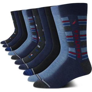 Nautica Mens Dress Socks – 10 Pack Breathable Stretch Crew Socks for Men for Work Business and Formal Wear (Sizes: 6-12.5)(Blue Multi Print)