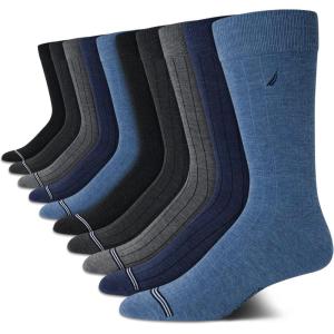 Nautica Mens Dress Socks – 10 Pack Breathable Stretch Crew Socks for Men for Work Business and Formal Wear (Sizes: 6-12.5)(Blue/Grey Rib)
