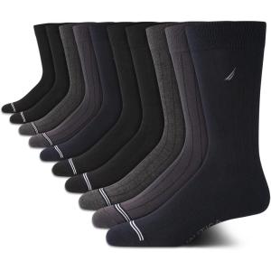 Nautica Mens Dress Socks – 10 Pack Breathable Stretch Crew Socks for Men for Work Business and Formal Wear (Sizes: 6-12.5)(Navy/Gray/Black)
