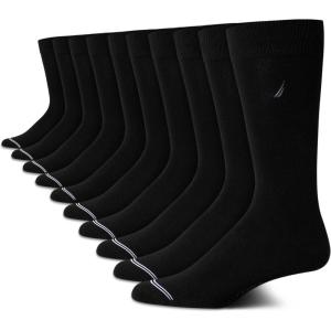 Nautica Mens Dress Socks – 10 Pack Breathable Stretch Crew-Length Work Socks for Men for Business Formal Wear (Sizes: 6-12.5)(All Black)