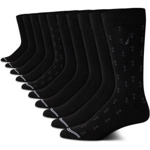 Nautica Mens Dress Socks – 10 Pack Breathable Stretch Crew-Length Work Socks for Men for Business Formal Wear (Sizes: 6-12.5)(Black Logo)