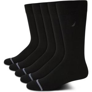 Nautica Mens Dress Socks – 5 Pack Breathable Comfort Stretch Crew-Length Work Socks for Men for Business Formal Wear (6-12.5)(Black Flat Knit)