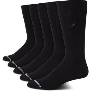 Nautica Mens Dress Socks – 5 Pack Breathable Comfort Stretch Crew-Length Work Socks for Men for Business Formal Wear (6-12.5)(Black Logo)