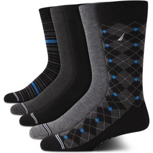 Nautica Mens Dress Socks – 5 Pack Breathable Comfort Stretch Crew-Length Work Socks for Men for Business Formal Wear (6-12.5)(Black Multi)
