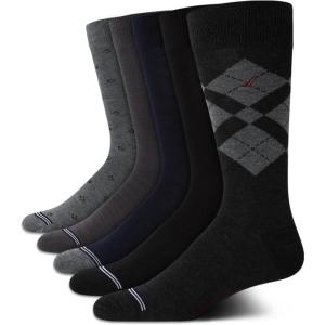 Nautica Mens Dress Socks – 5 Pack Breathable Comfort Stretch Crew-Length Work Socks for Men for Business Formal Wear (6-12.5)(Black/Grey Argyle)