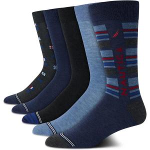 Nautica Mens Dress Socks – 5 Pack Breathable Comfort Stretch Crew-Length Work Socks for Men for Business Formal Wear (6-12.5)(Blue Multi Print)