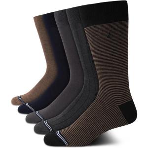 Nautica Mens Dress Socks – 5 Pack Breathable Comfort Stretch Crew-Length Work Socks for Men for Business Formal Wear (6-12.5)(Brown/Grey Assorted)
