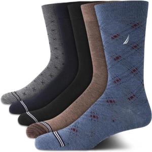 Nautica Mens Dress Socks – 5 Pack Breathable Comfort Stretch Crew-Length Work Socks for Men for Business Formal Wear (6-12.5)(Denim Assorted)