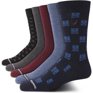 Nautica Mens Dress Socks – 5 Pack Breathable Comfort Stretch Crew-Length Work Socks for Men for Business Formal Wear (6-12.5)(Navy Assorted)