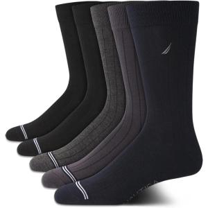 Nautica Mens Dress Socks – 5 Pack Breathable Comfort Stretch Crew-Length Work Socks for Men for Business Formal Wear (6-12.5)(Navy/Gray/Black)