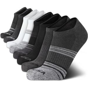 Nautica Mens Low Cut Socks – 8 Pack Soft Stretch Cushioned Athletic Ankle Socks for Men for Sports and Running (Size 6-12.5)(Black/Grey Stripes)