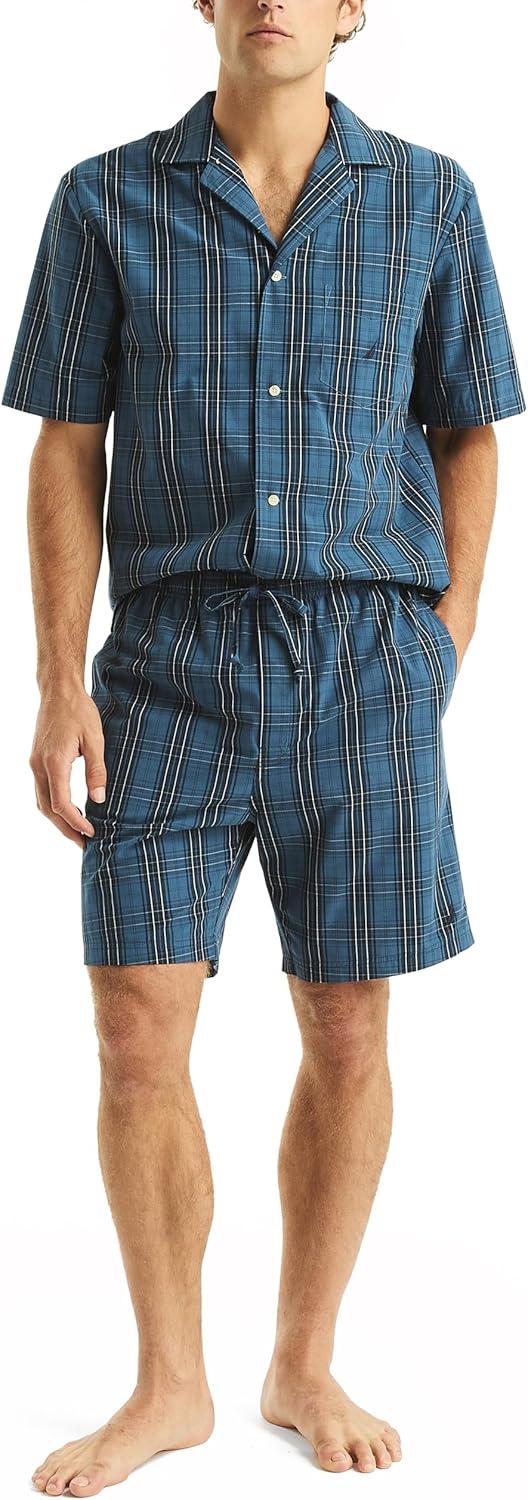 imageNautica Mens Nautica Sustainably Crafted Plaid Poplin Sleep ShortEnsign Blue