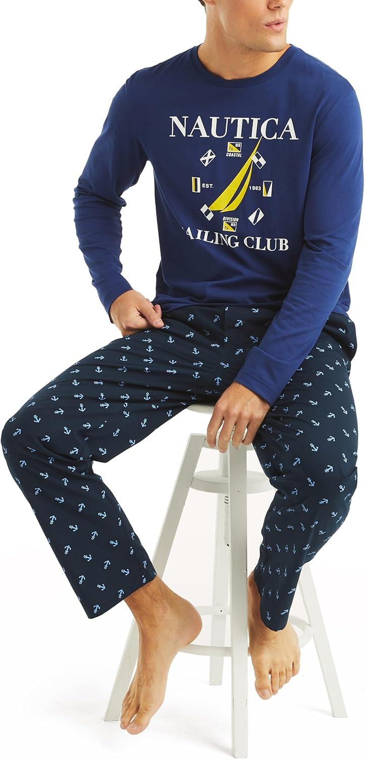 imageNautica Mens Nautica Sustainably Crafted Printed Poplin Sleep PantMaritime Navy