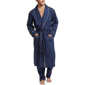 Nautica mens Long Sleeve Lightweight Cotton Woven Robe(Navy)