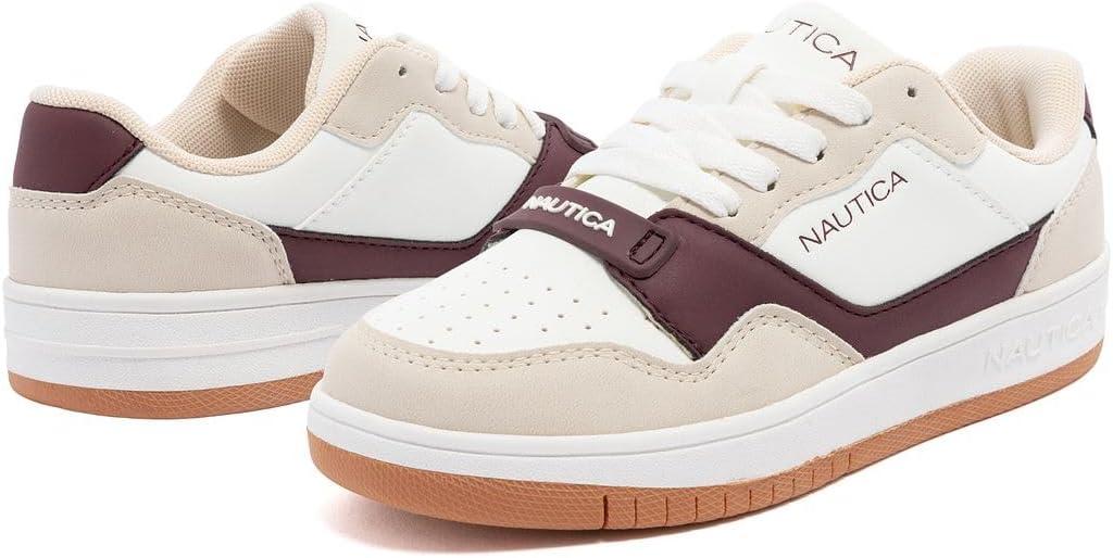 imageNautica Boys LowTop Sneakers Basketball Tennis Shoes for Kids Outdoor School Running Shoes Sizes for Big KidLittle KidWhite Burgundy