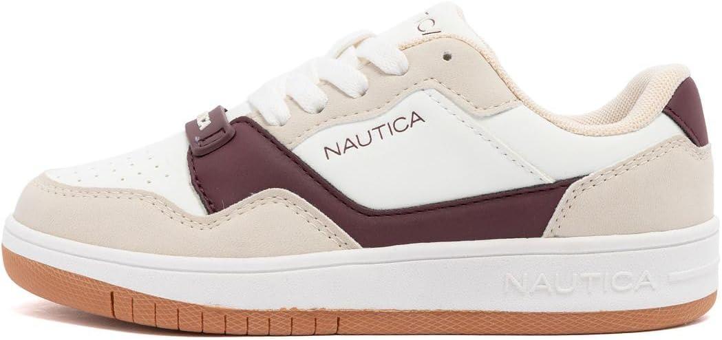 imageNautica Boys LowTop Sneakers Basketball Tennis Shoes for Kids Outdoor School Running Shoes Sizes for Big KidLittle KidWhite Burgundy