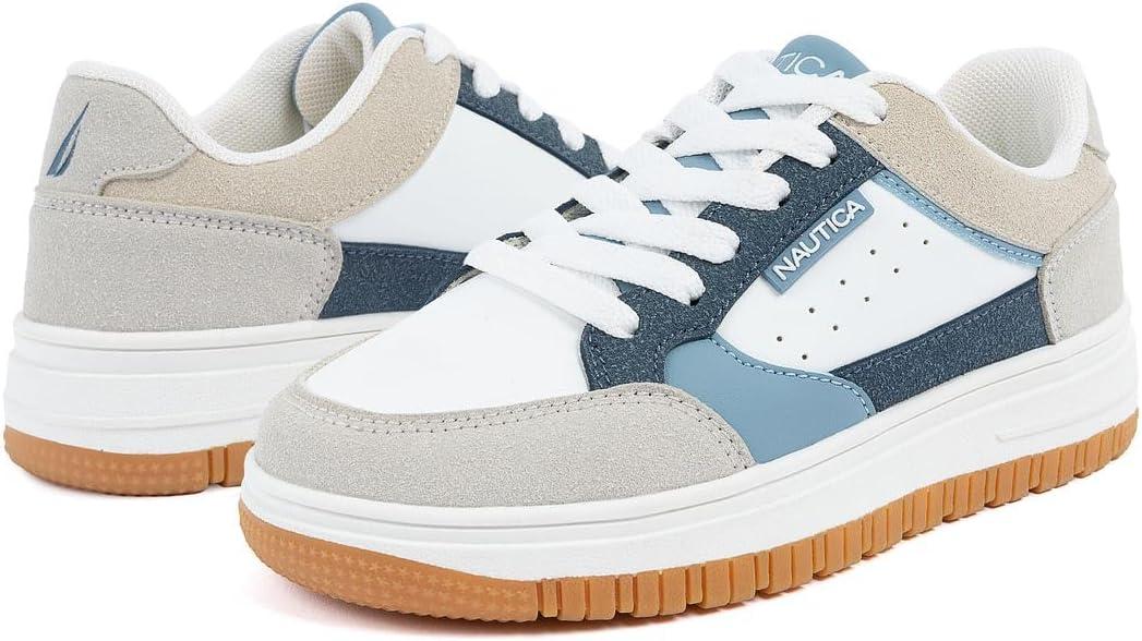imageNautica Boys LowTop Sneakers Basketball Tennis Shoes for Kids Outdoor School Running Shoes Sizes for Big KidLittle KidWhite Navy Island