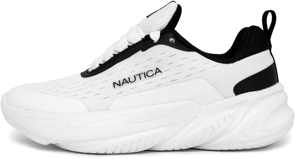 imageNautica Boys Youth Lace Up Sneakers Lightweight Mesh Athletic Running Shoes for Kids Cushioned Comfort Sole for School Sports WalkingBlack Whitenigel