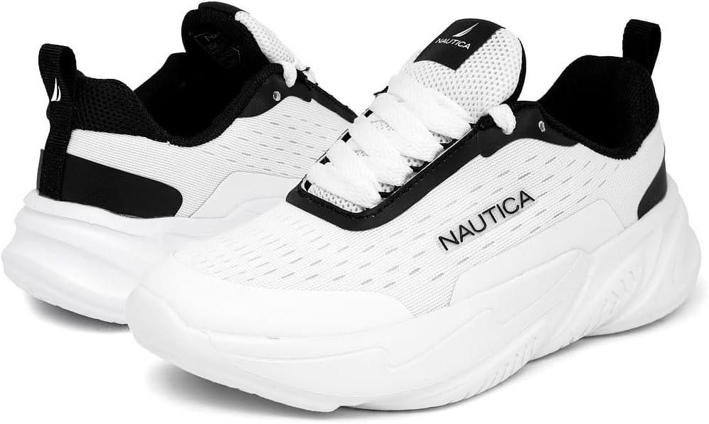 imageNautica Boys Youth Lace Up Sneakers Lightweight Mesh Athletic Running Shoes for Kids Cushioned Comfort Sole for School Sports WalkingBlack Whitenigel