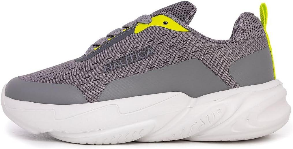 imageNautica Boys Youth Lace Up Sneakers Lightweight Mesh Athletic Running Shoes for Kids Cushioned Comfort Sole for School Sports WalkingGrey Limenigel