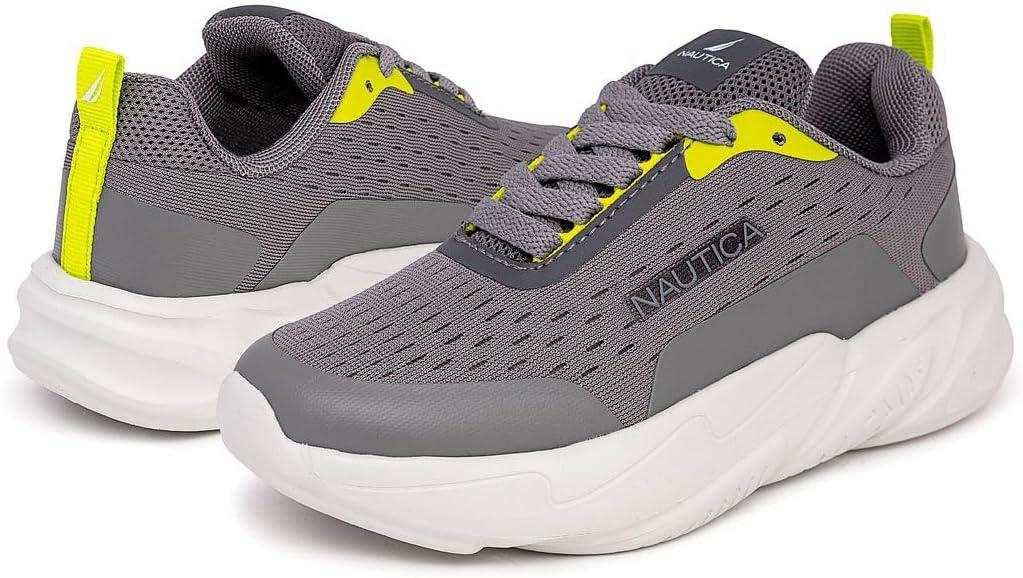 imageNautica Boys Youth Lace Up Sneakers Lightweight Mesh Athletic Running Shoes for Kids Cushioned Comfort Sole for School Sports WalkingGrey Limenigel