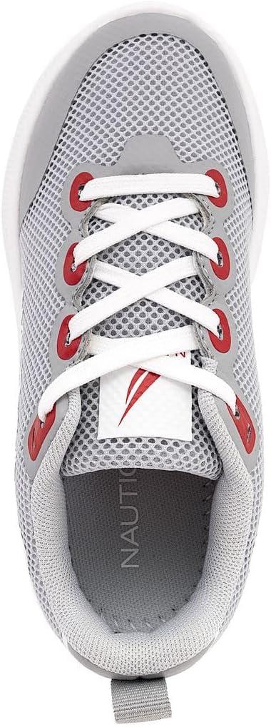 imageNautica Boys Youth Lace Up Sneakers Lightweight Mesh Athletic Running Shoes for Kids Cushioned Comfort Sole for School Sports WalkingGrey White Redmariln