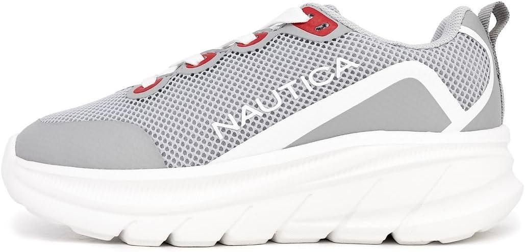 imageNautica Boys Youth Lace Up Sneakers Lightweight Mesh Athletic Running Shoes for Kids Cushioned Comfort Sole for School Sports WalkingGrey White Redmariln