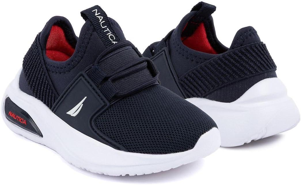 imageNautica Kids Athletic SlipOn Sneakers Comfortable Bungee Running Shoes for Boys and Girls Stylish and Supportive Footwear for Active Kids Big KidLittle KidToddlerNavy Redmolded