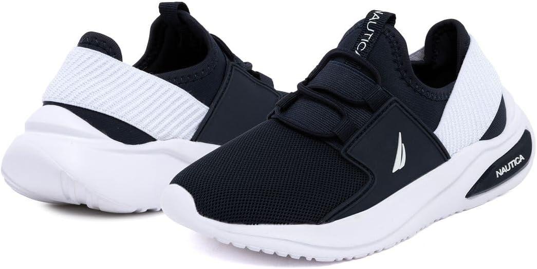 imageNautica Kids Athletic SlipOn Sneakers Comfortable Bungee Running Shoes for Boys and Girls Stylish and Supportive Footwear for Active Kids Big KidLittle KidToddlerNavy Whitemolded
