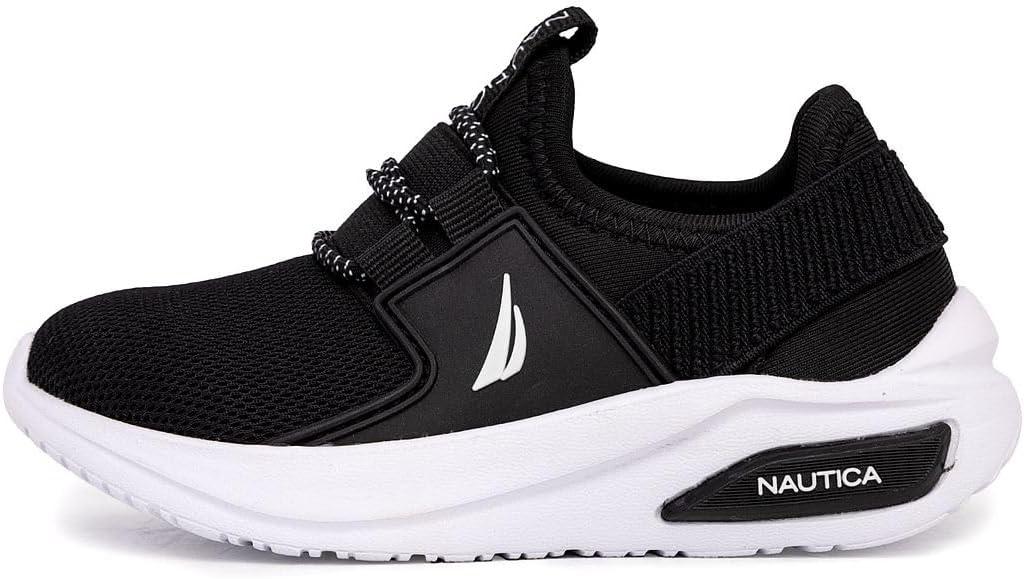 imageNautica Kids Athletic SlipOn Sneakers Comfortable Bungee Running Shoes for Boys and Girls Stylish and Supportive Footwear for Active Kids Big KidLittle KidToddlerBlack Whitemolded