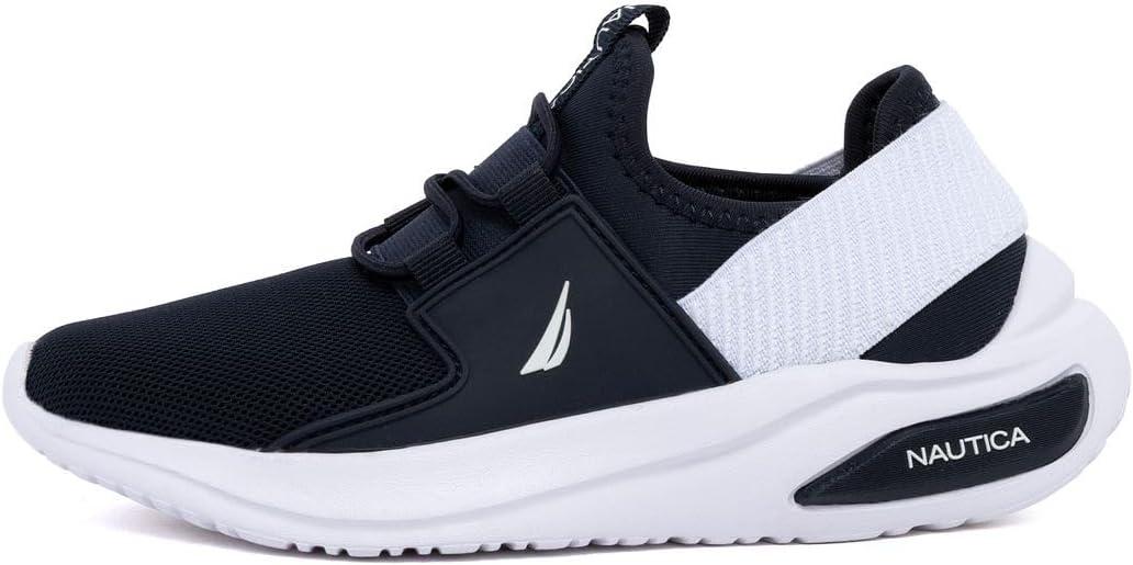 imageNautica Kids Athletic SlipOn Sneakers Comfortable Bungee Running Shoes for Boys and Girls Stylish and Supportive Footwear for Active Kids Big KidLittle KidToddlerNavy Whitemolded