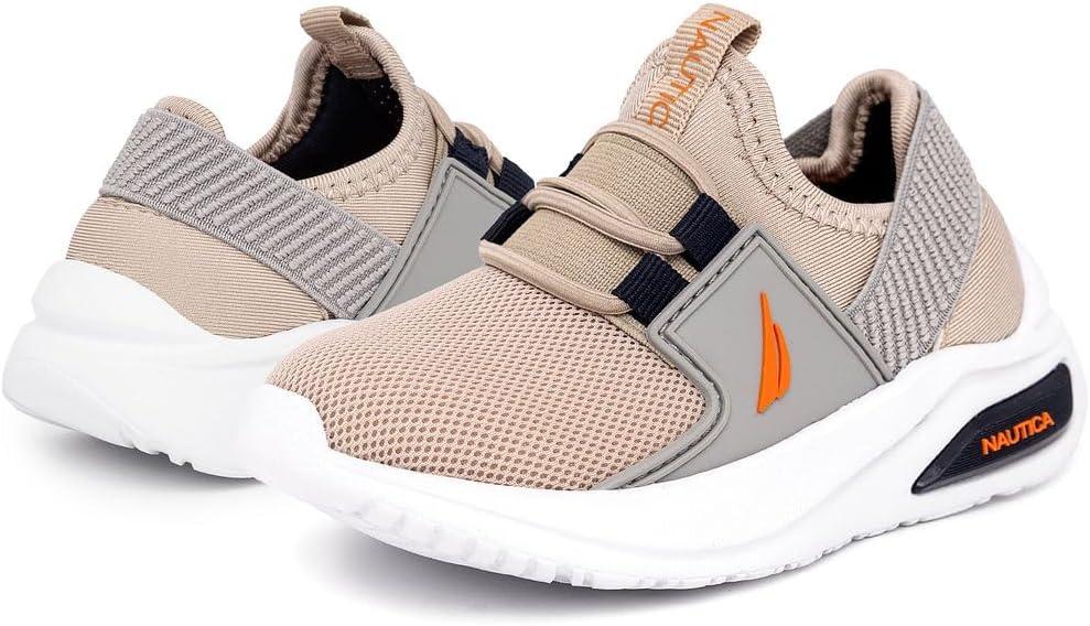 imageNautica Kids Athletic SlipOn Sneakers Comfortable Bungee Running Shoes for Boys and Girls Stylish and Supportive Footwear for Active Kids Big KidLittle KidToddlerSand Greymolded