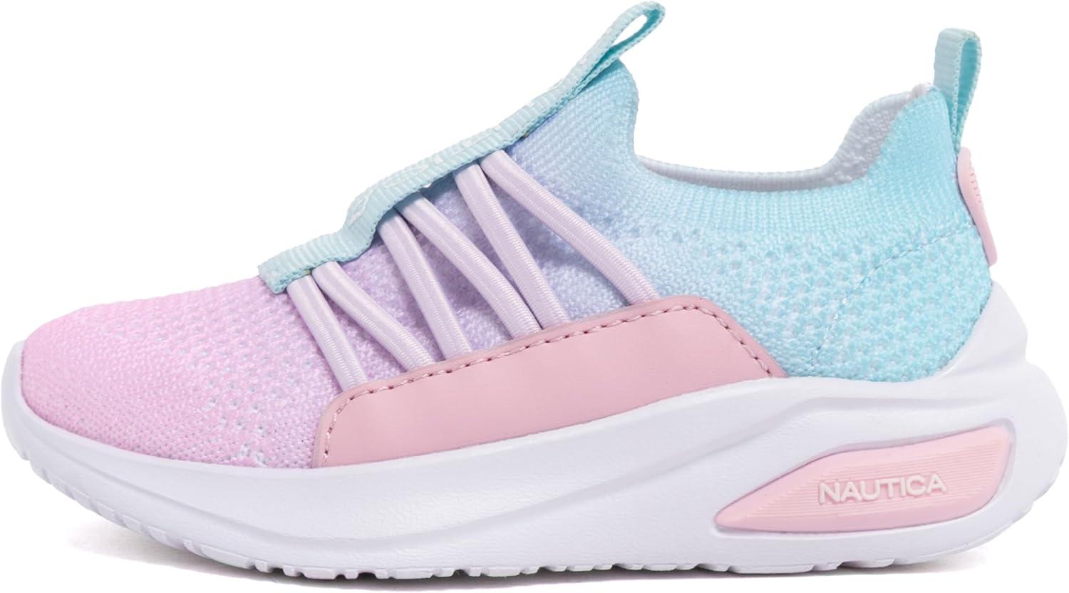 imageNautica Kids Athletic SlipOn Sneakers Comfortable Bungee Running Shoes for Boys and Girls Stylish and Supportive Footwear for Active Kids Big KidLittle KidToddlerPink Blue Lilac
