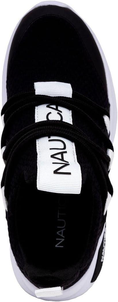 imageNautica Kids Athletic SlipOn Sneakers Comfortable Bungee Running Shoes for Boys and Girls Stylish and Supportive Footwear for Active Kids Big KidLittle KidToddlerBlack White