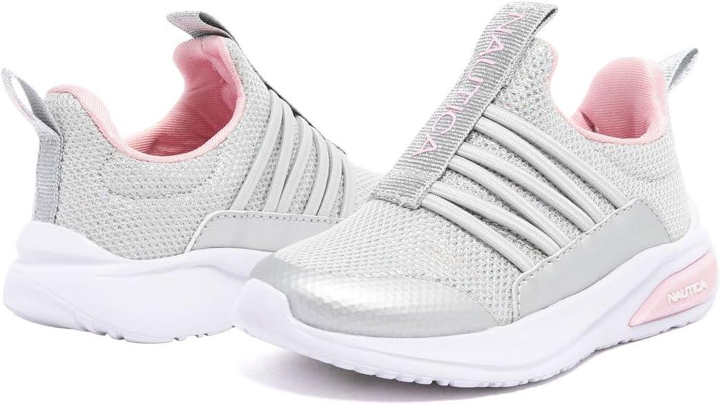 imageNautica Kids Athletic SlipOn Sneakers Comfortable Bungee Running Shoes for Boys and Girls Stylish and Supportive Footwear for Active Kids Big KidLittle KidToddlerGrey Silver Pink