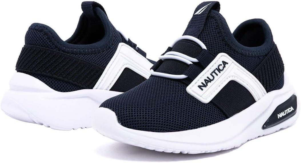 imageNautica Kids Athletic SlipOn Sneakers Comfortable Bungee Running Shoes for Boys and Girls Stylish and Supportive Footwear for Active Kids Big KidLittle KidToddlerNavy Whitemavven