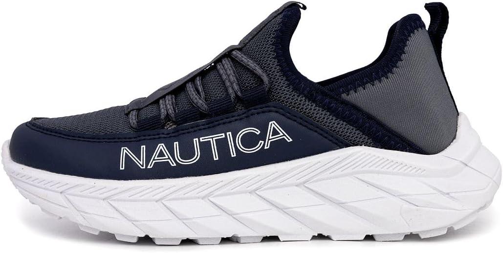 imageNautica Kids Athletic SlipOn Sneakers Comfortable Bungee Running Shoes for Boys and Girls Stylish and Supportive Footwear for Active Kids Big KidLittle KidToddlerGrey Navynolan