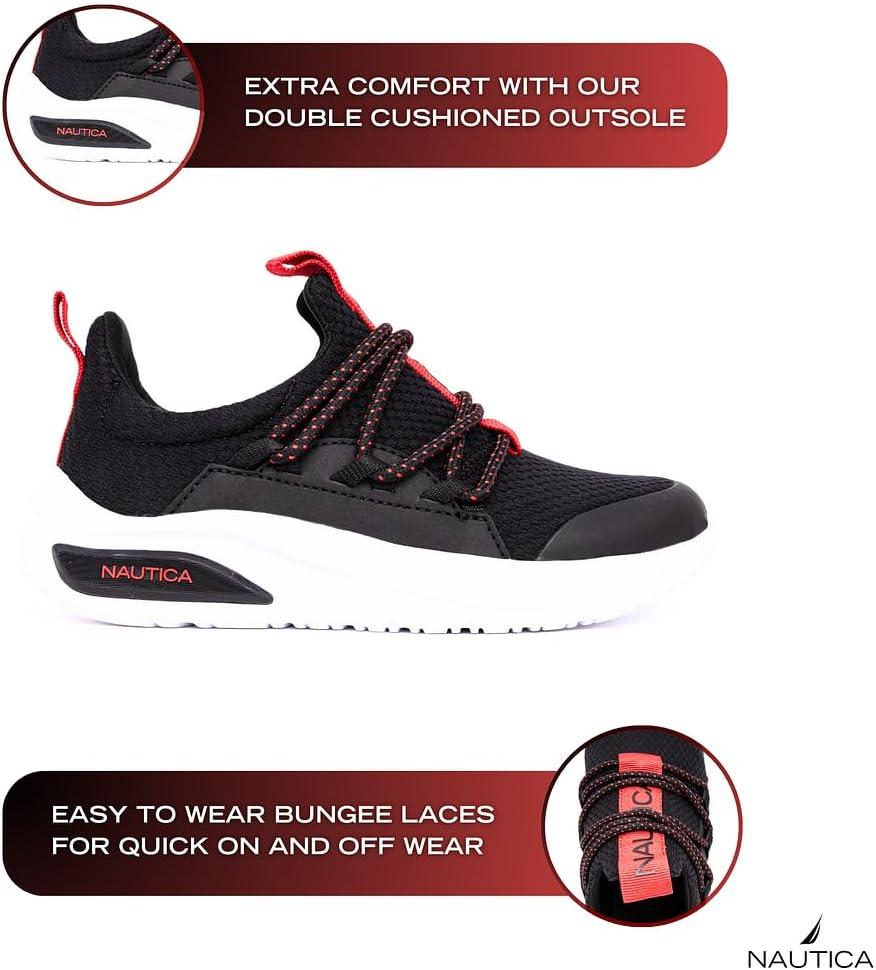 imageNautica Kids Athletic SlipOn Sneakers Comfortable Bungee Running Shoes for Boys and Girls Stylish and Supportive Footwear for Active Kids Big KidLittle KidToddlerBlackRed