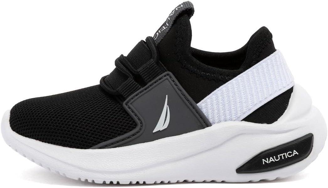 imageNautica Kids Athletic SlipOn Sneakers Comfortable Bungee Running Shoes for Boys and Girls Stylish and Supportive Footwear for Active Kids Big KidLittle KidToddlerBlack White Grey