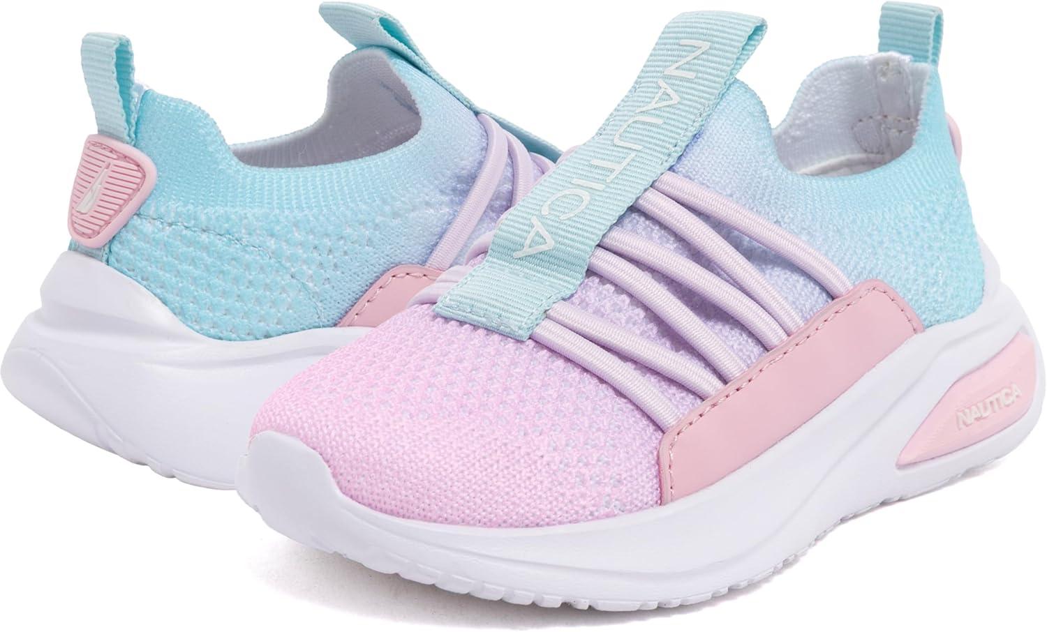 imageNautica Kids Athletic SlipOn Sneakers Comfortable Bungee Running Shoes for Boys and Girls Stylish and Supportive Footwear for Active Kids Big KidLittle KidToddlerPink Blue Lilac