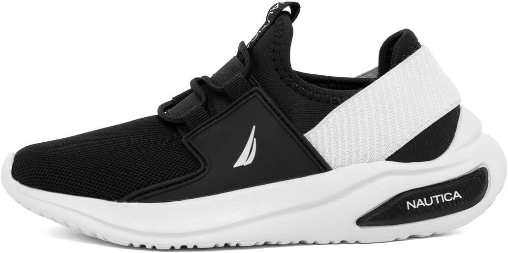 imageNautica Kids Athletic SlipOn Sneakers Comfortable Bungee Running Shoes for Boys and Girls Stylish and Supportive Footwear for Active Kids Big KidLittle KidToddlerBlackWhite