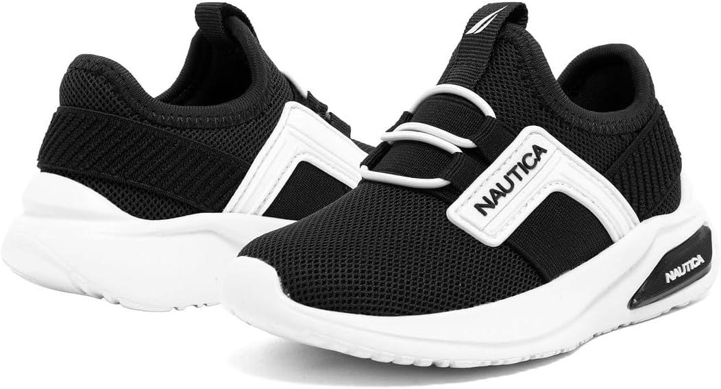 imageNautica Kids Athletic SlipOn Sneakers Comfortable Bungee Running Shoes for Boys and Girls Stylish and Supportive Footwear for Active Kids Big KidLittle KidToddlerBlack Whitemavven