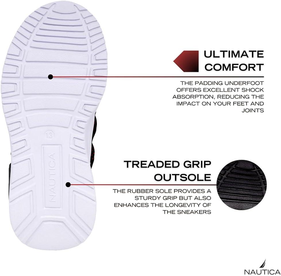 imageNautica Kids Athletic SlipOn Sneakers Comfortable Bungee Running Shoes for Boys and Girls Stylish and Supportive Footwear for Active Kids Big KidLittle KidToddlerBlackRed