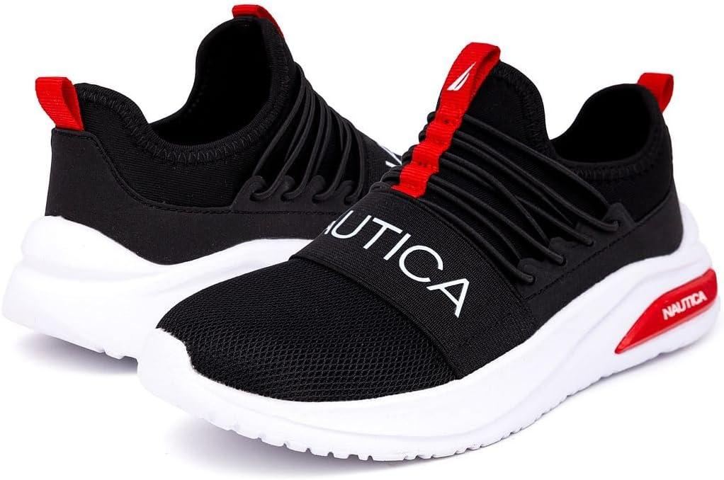 imageNautica Kids Athletic SlipOn Sneakers Comfortable Bungee Running Shoes for Boys and Girls Stylish and Supportive Footwear for Active Kids Big KidLittle KidToddlerBlack Redsummr