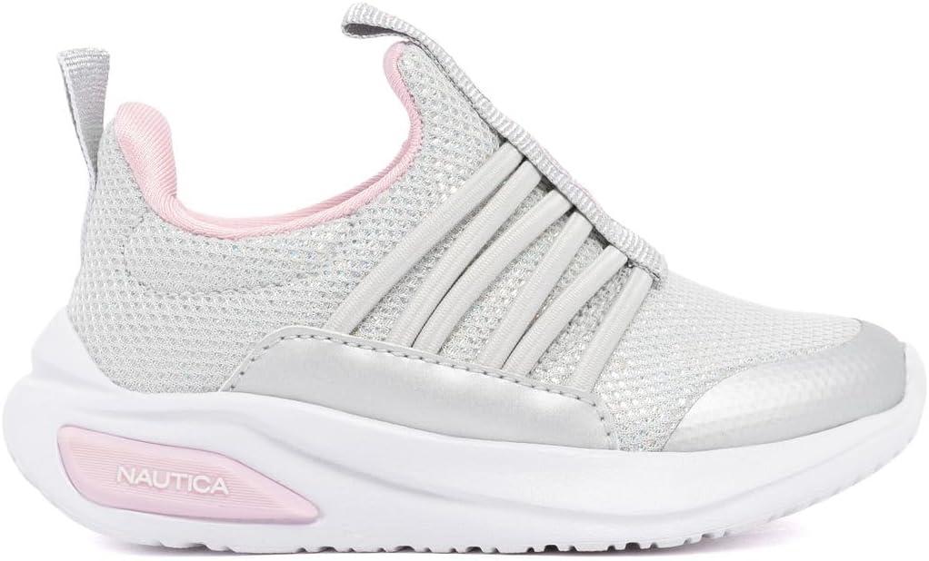 imageNautica Kids Athletic SlipOn Sneakers Comfortable Bungee Running Shoes for Boys and Girls Stylish and Supportive Footwear for Active Kids Big KidLittle KidToddlerGrey Silver Pink