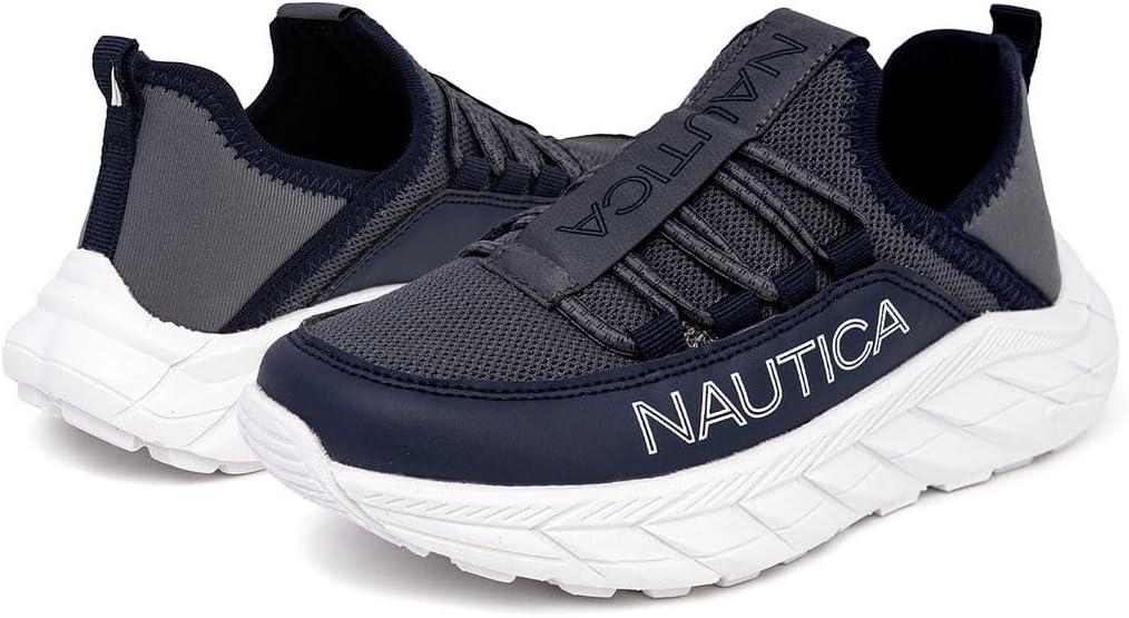 imageNautica Kids Athletic SlipOn Sneakers Comfortable Bungee Running Shoes for Boys and Girls Stylish and Supportive Footwear for Active Kids Big KidLittle KidToddlerGrey Navynolan