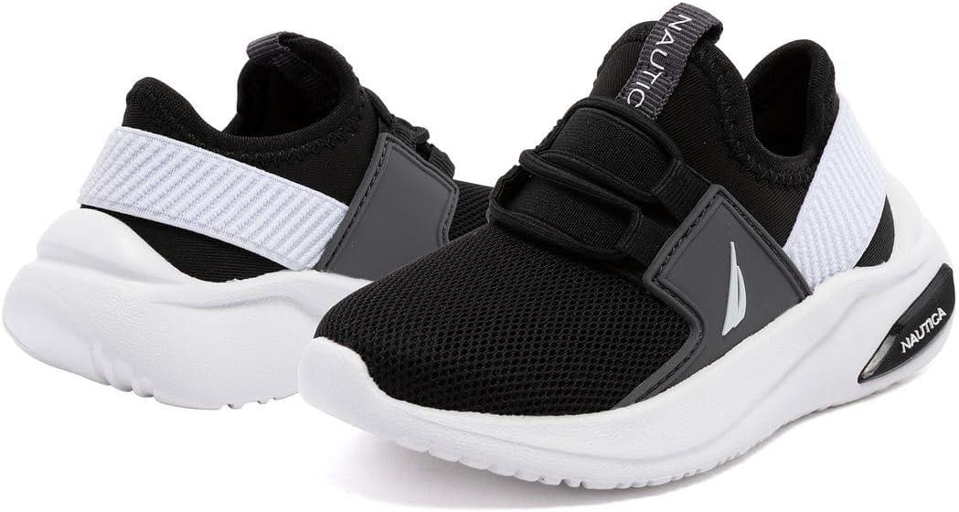 imageNautica Kids Athletic SlipOn Sneakers Comfortable Bungee Running Shoes for Boys and Girls Stylish and Supportive Footwear for Active Kids Big KidLittle KidToddlerBlack White Grey